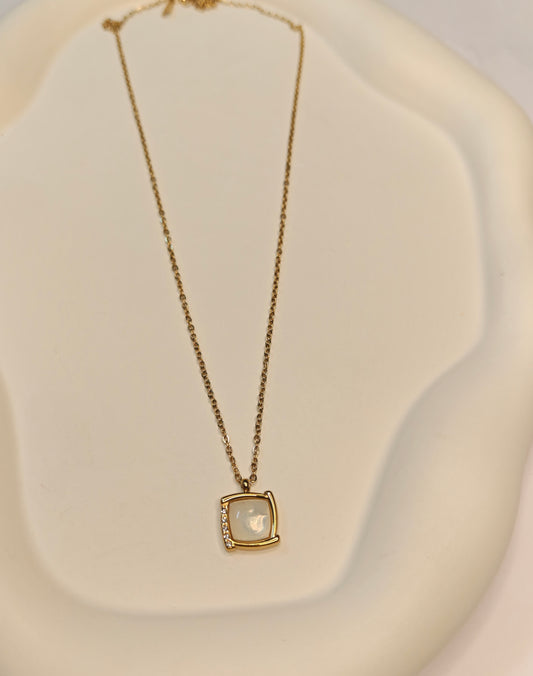 White Stone Square Necklace