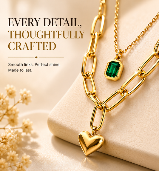 Double Layer Green Stone And Heart Pendant Necklace