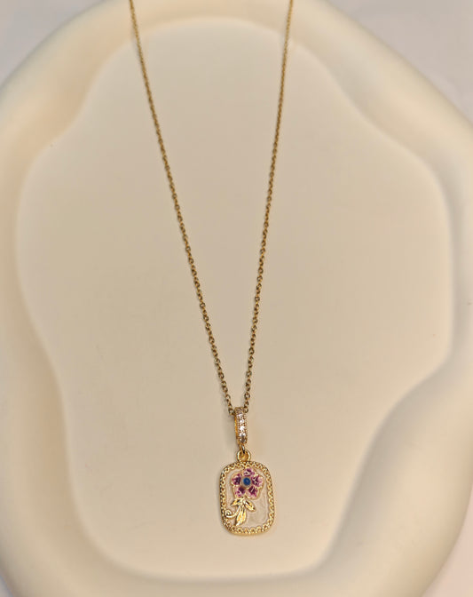 White Purple Flower Necklace