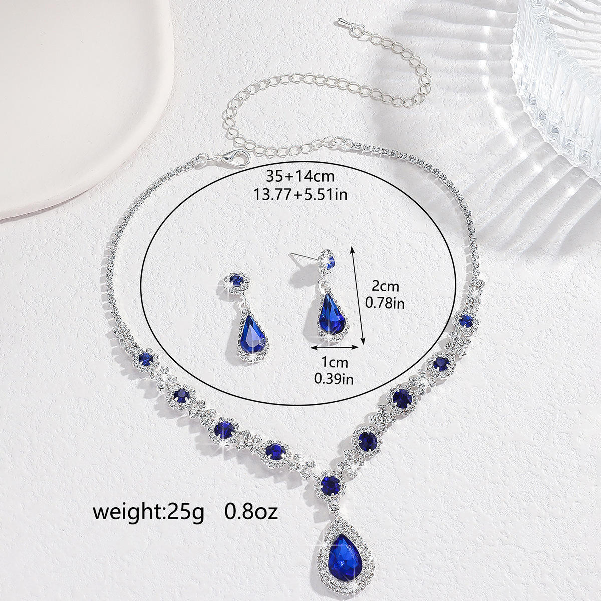 Royal Blue and Green Sapphire Crystal Necklace & Earrings Set for Women | Luxury Party & Wedding Jewellery