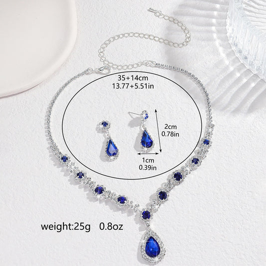 Royal Blue and Green Sapphire Crystal Necklace & Earrings Set for Women | Luxury Party & Wedding Jewellery