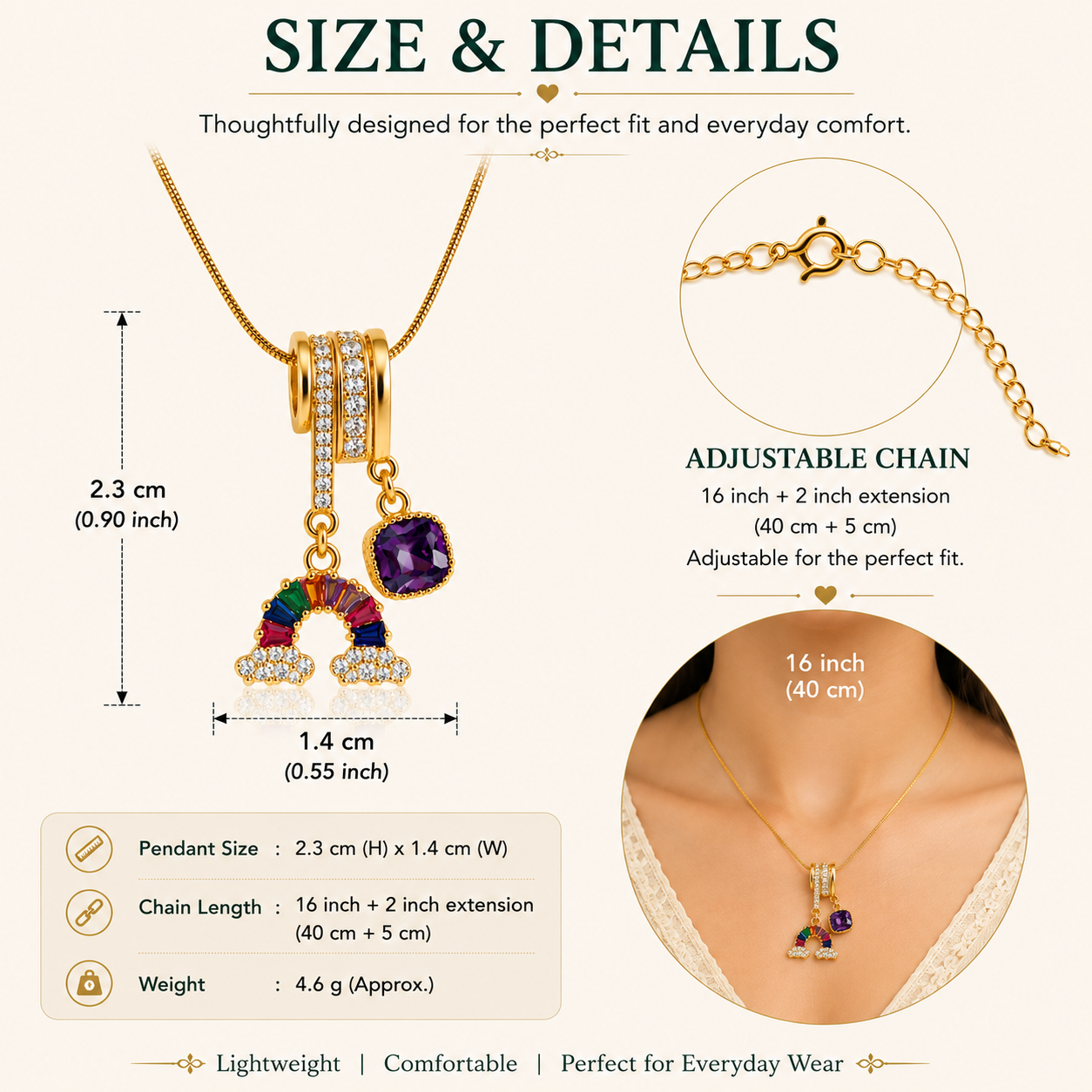 Rainbow Charm Pendant Necklace