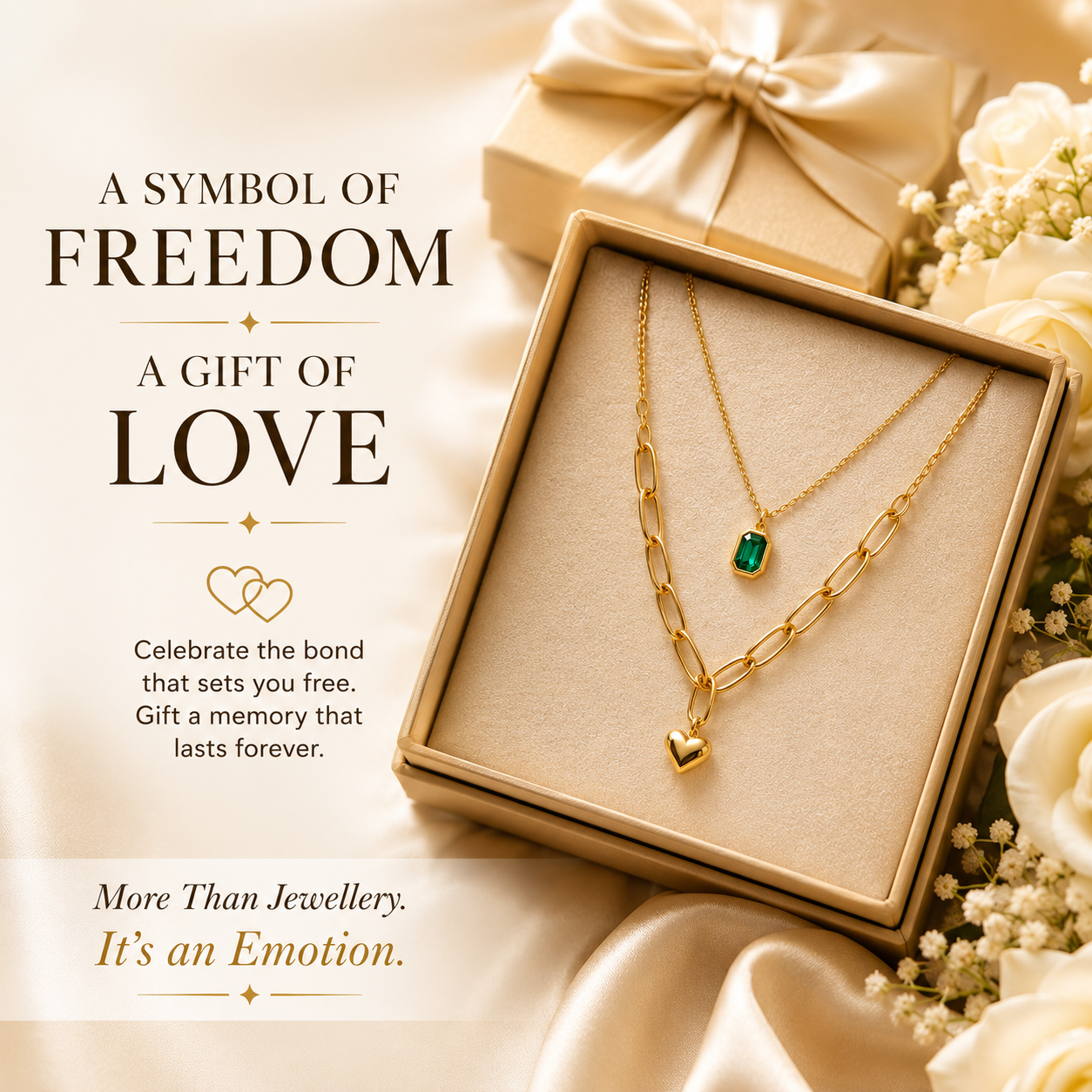 Double Layer Green Stone And Heart Pendant Necklace