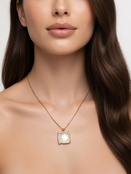 White Stone Square Necklace