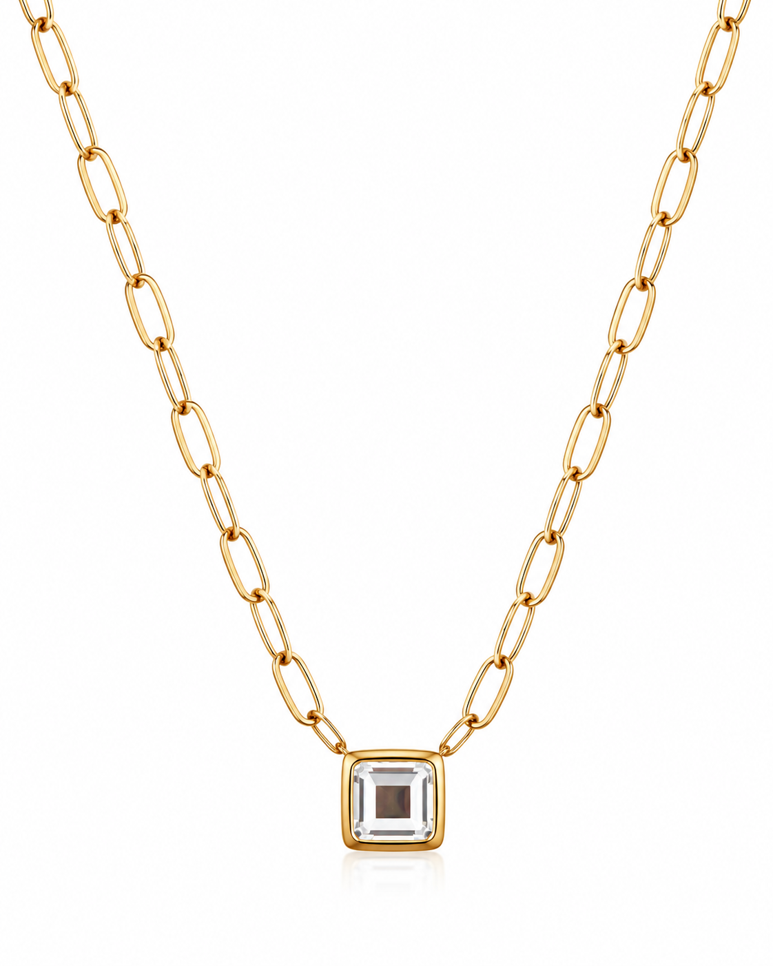 Anti Tarnish Square Stone Pendant Necklace