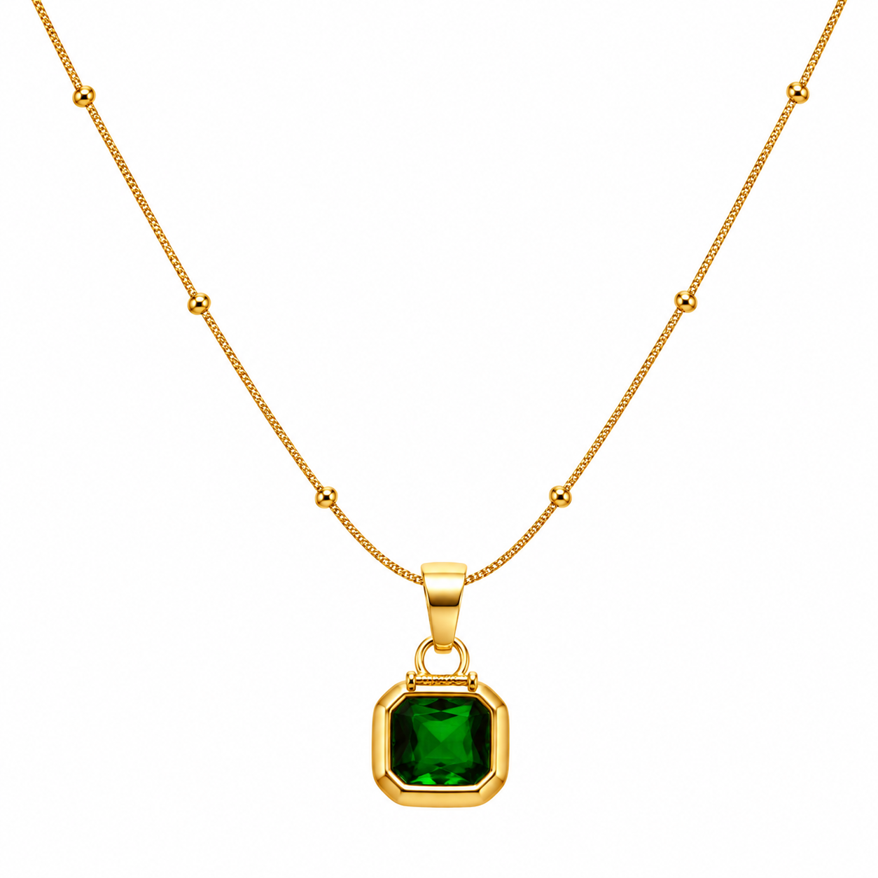 Anti Tarnish Green Stone Pendant Necklace