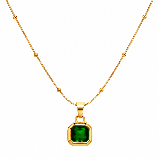 Anti Tarnish Green Stone Pendant Necklace