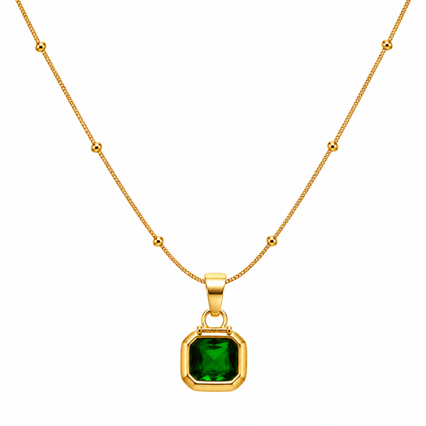 Anti Tarnish Green Stone Pendant Necklace