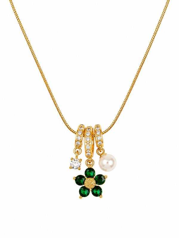 Emerald Bloom Charm Necklace