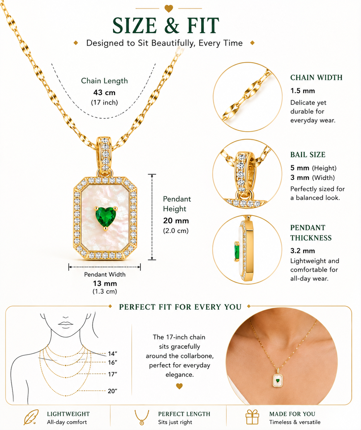 Green Heart Pendant Necklace
