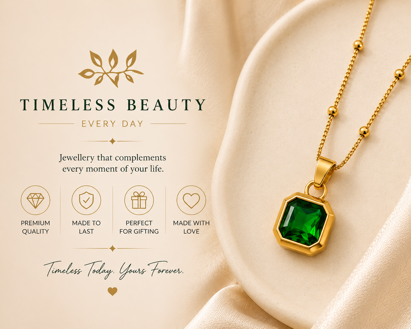 Anti Tarnish Green Stone Pendant Necklace