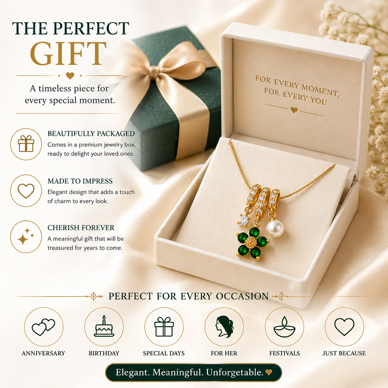 Emerald Bloom Charm Necklace