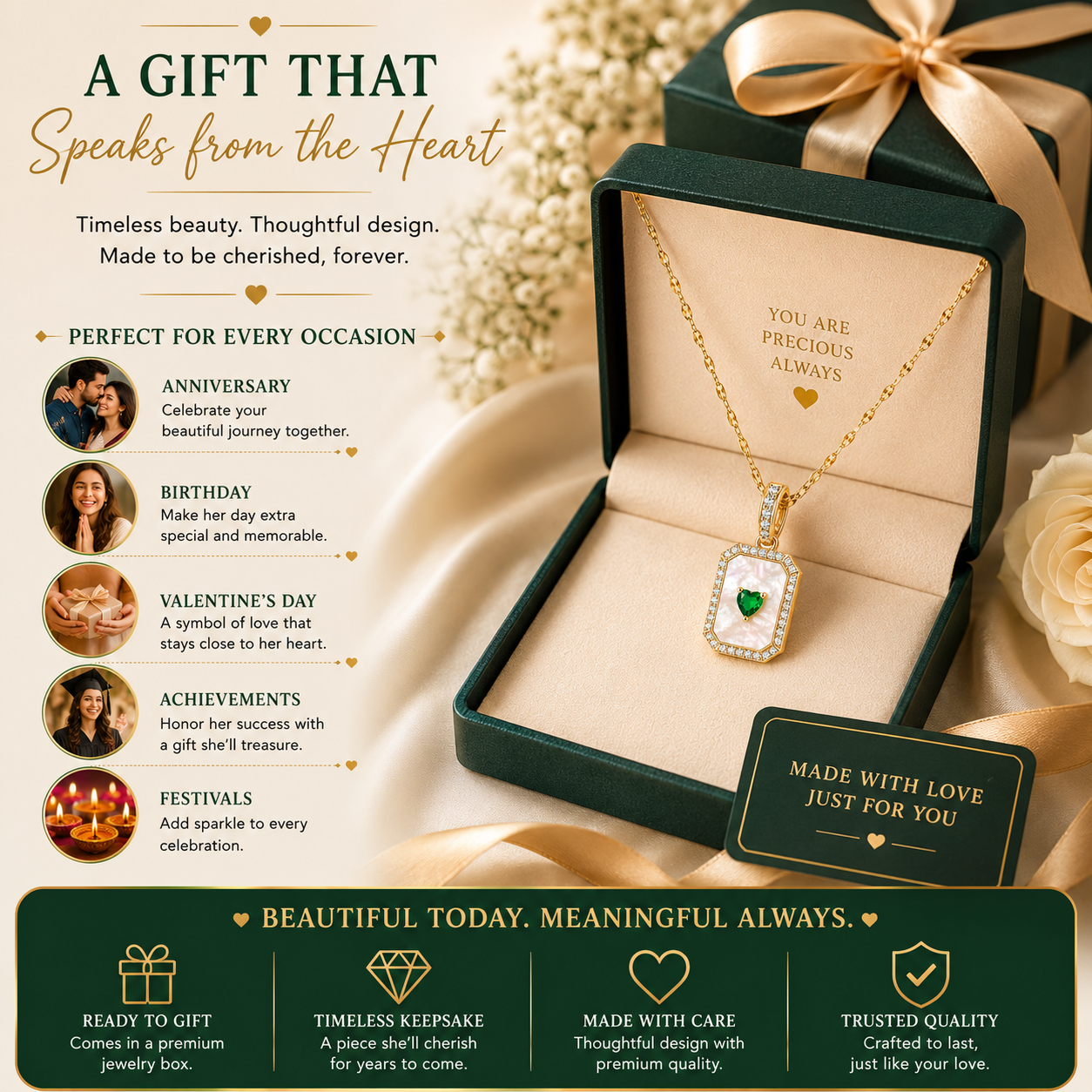 Green Heart Pendant Necklace