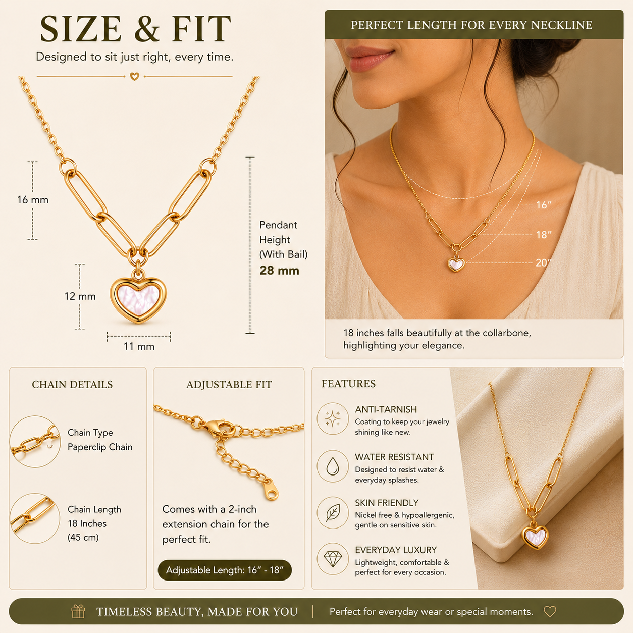White Heart Pendant Necklace