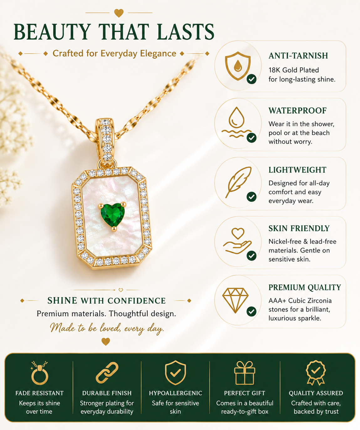 Green Heart Pendant Necklace