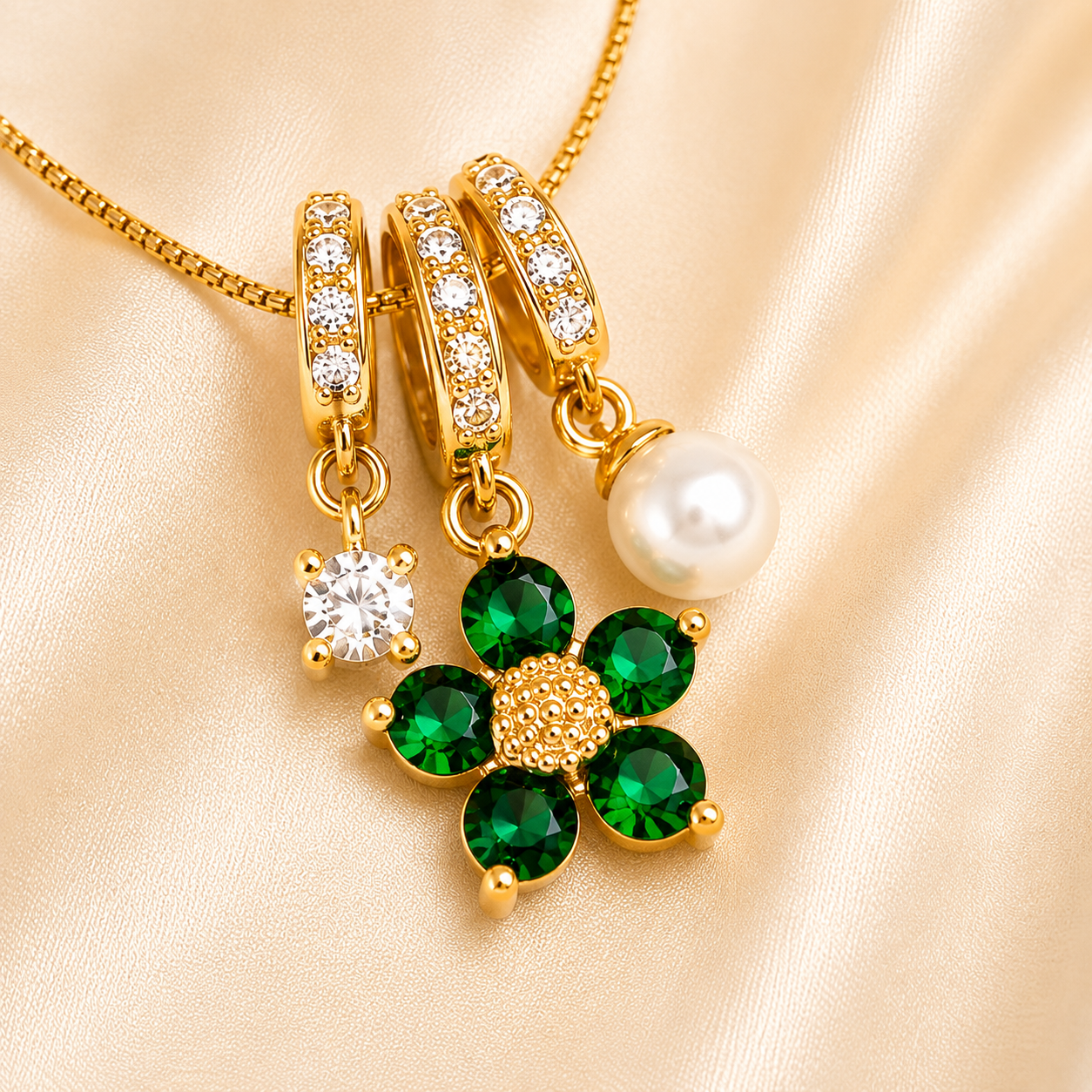 Emerald Bloom Charm Necklace