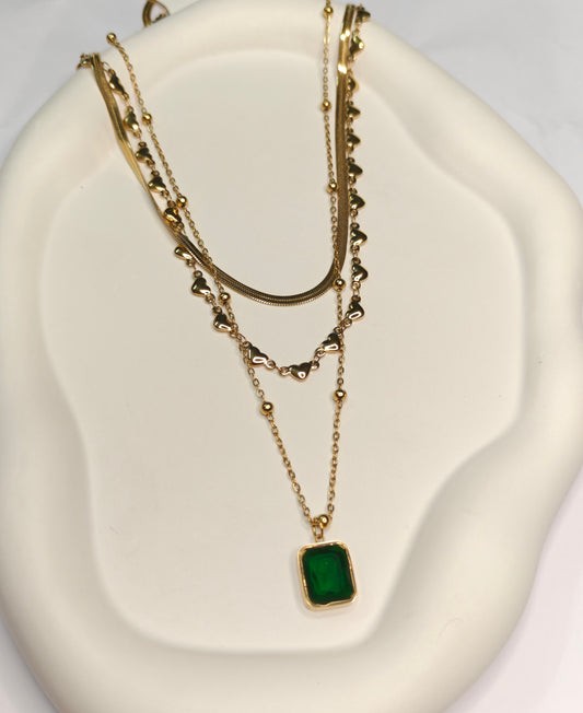 3 Layer Green Emerald Necklace