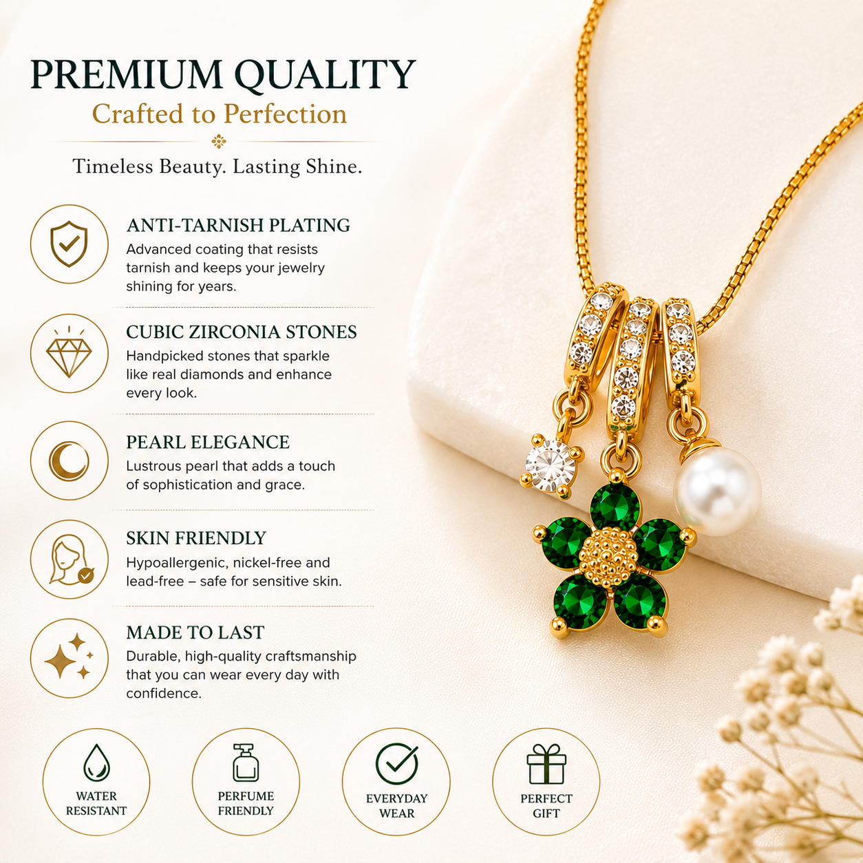 Emerald Bloom Charm Necklace