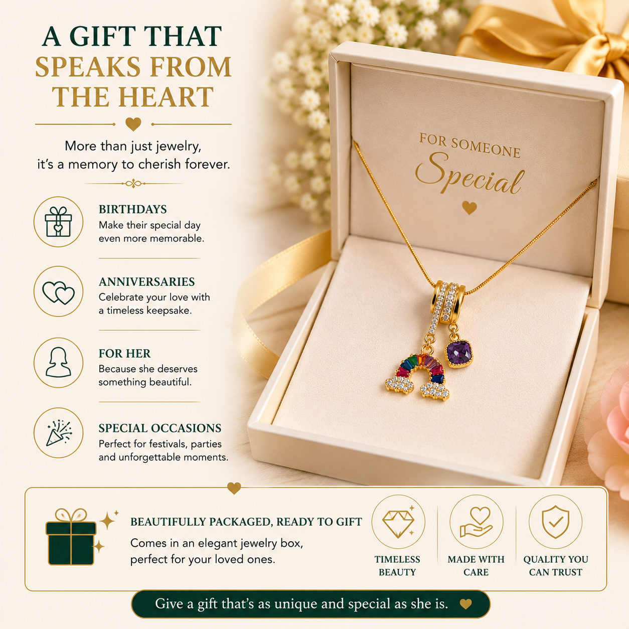 Rainbow Charm Pendant Necklace