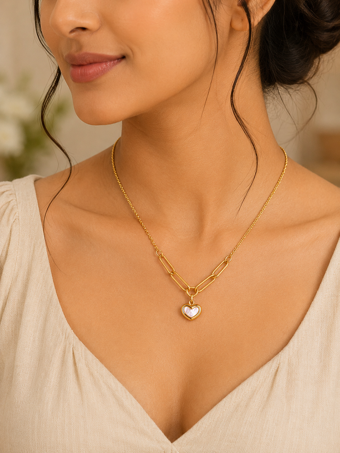 White Heart Pendant Necklace