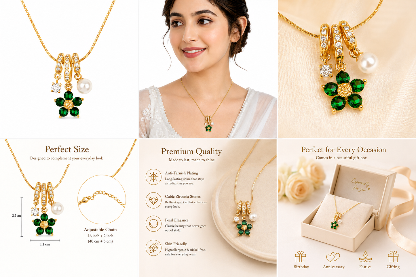 Emerald Bloom Charm Necklace