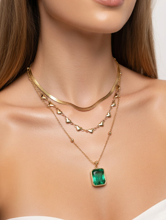 3 Layer Green Emerald Necklace