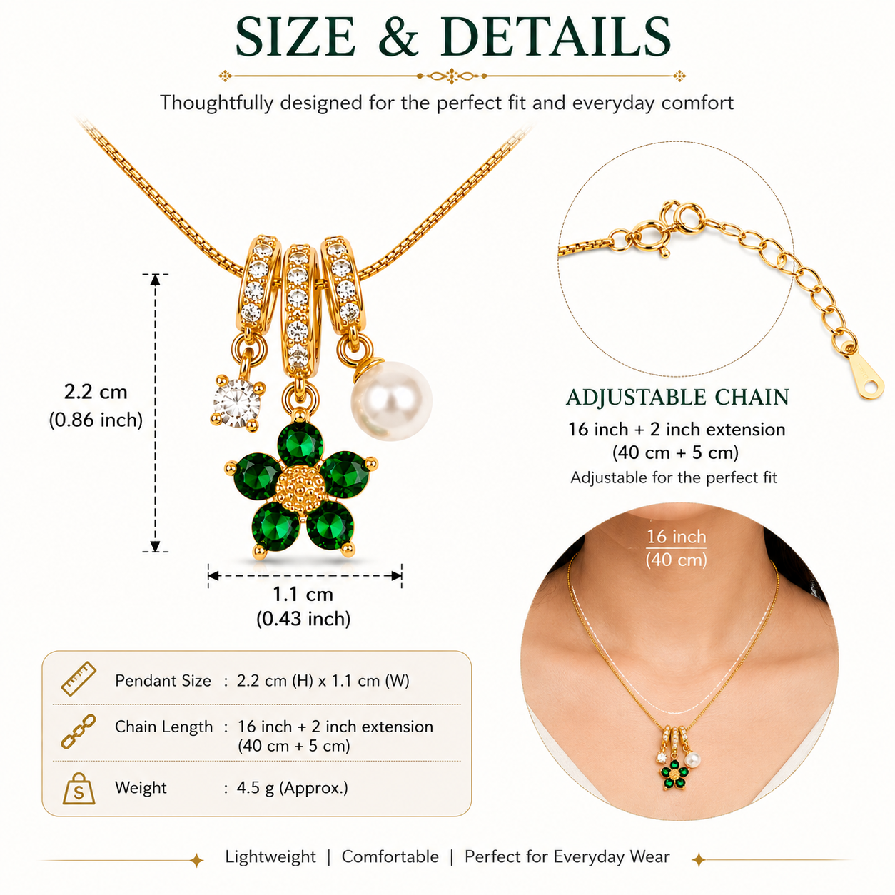 Emerald Bloom Charm Necklace