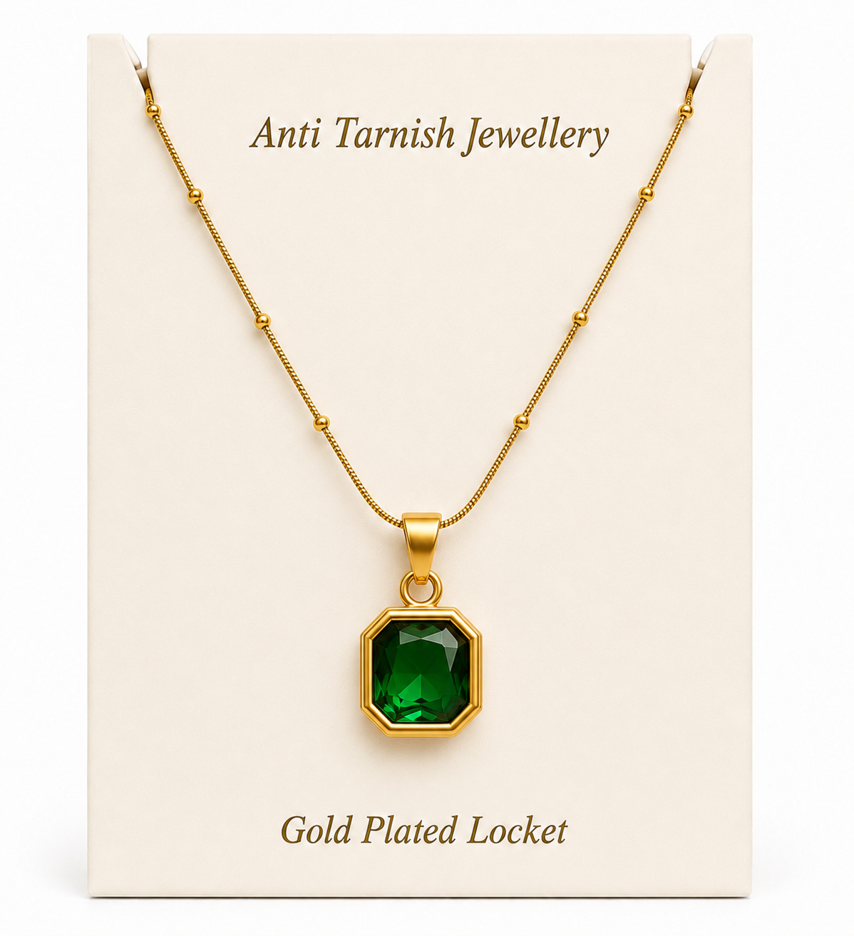 Anti Tarnish Green Stone Pendant Necklace