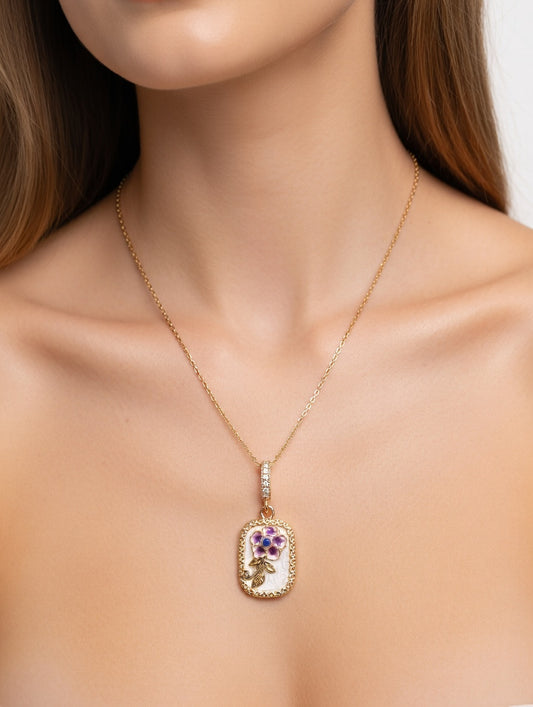 White Purple Flower Necklace